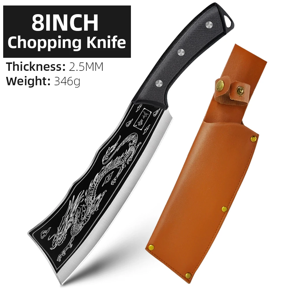 ساطور لحم مصنوع يدويًا من الفولاذ المقاوم للصدأ ، سكين مطبخ شديد التحمل ، سكين تقطيع جزارة ، سكين تقطيع مزورة للأسماك