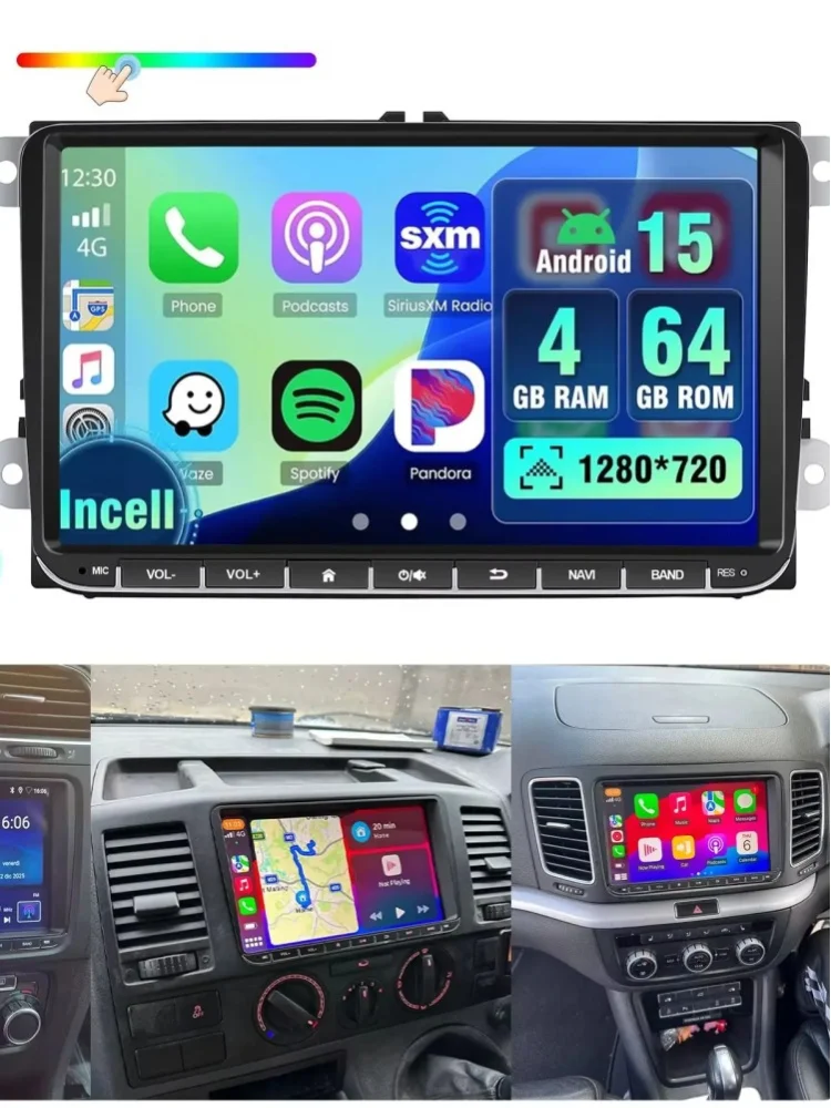 Essgoo 9" Android15 4+64G Für VW Golf 5 6 Passat Polo Touran Tiguan Caddy Eos T5 Seat Skoda Autoradio Kabelloses Carplay Android Auto GPS-Navigation RDS FM WLAN Lenkradsteuerung Bluetooth Mirror Link
