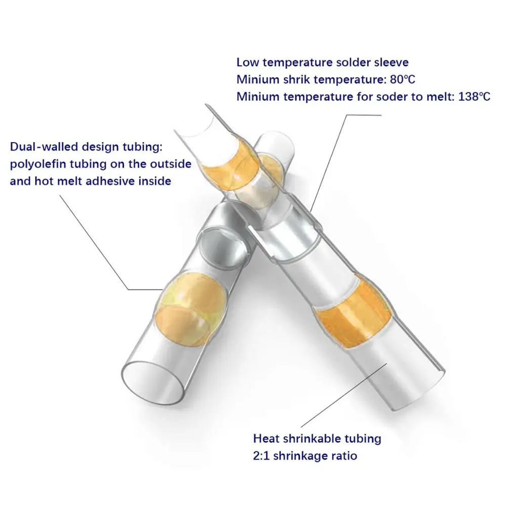 10/20/30/50/100PCS Practical Electrical Waterproof Seal Heat Shrink Butt Terminals Solder Sleeve Wire Connectors Cable Connector