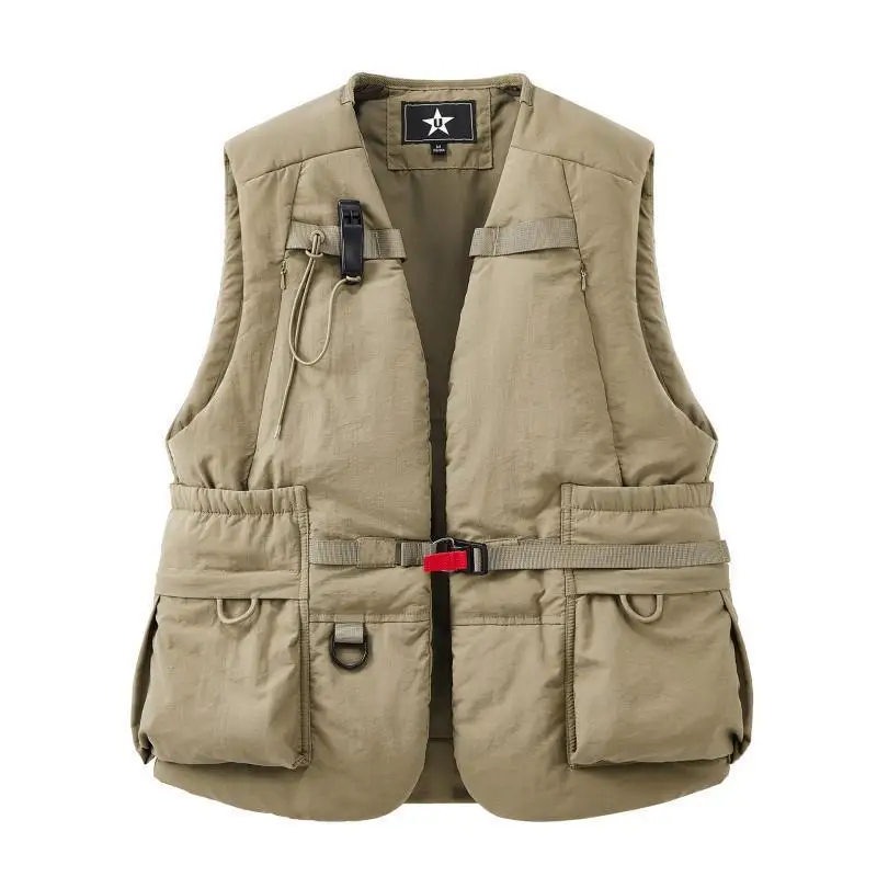 Autumn And Winter Thick Warm Vest Men's Outdoor Multi Pocket Photography Mountaineering Tactical Vest Japanese Sleeveless Jacket