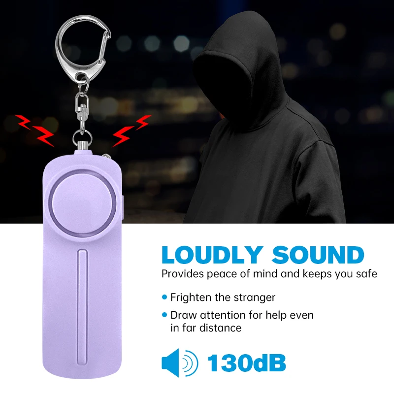 130db Emergency Self Defense Alarm Keychain Safety Defence Key Chain Led Security Personal Alarm Keychain for Women