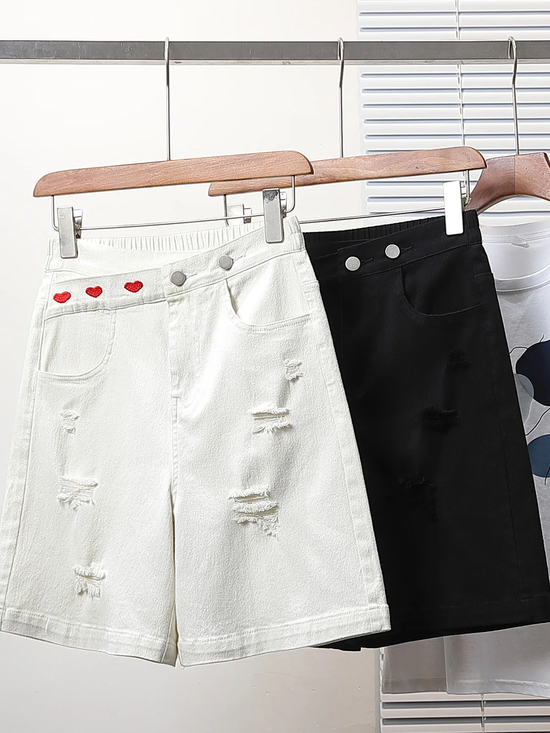 

Summer 2025 Faion plus Size Korean Sle Hole Denim Five orts Loose Wide Leg Casual Women's mid Pants High Waist Bla
