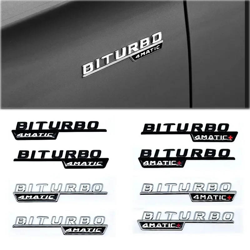 2pc Car Letters Fender Trim Badge BITURBO 4MATIC Plus Emblem Sticker For Mercedes Benz C43 E43 GLE43 GLC43 W205 W213 Accessories