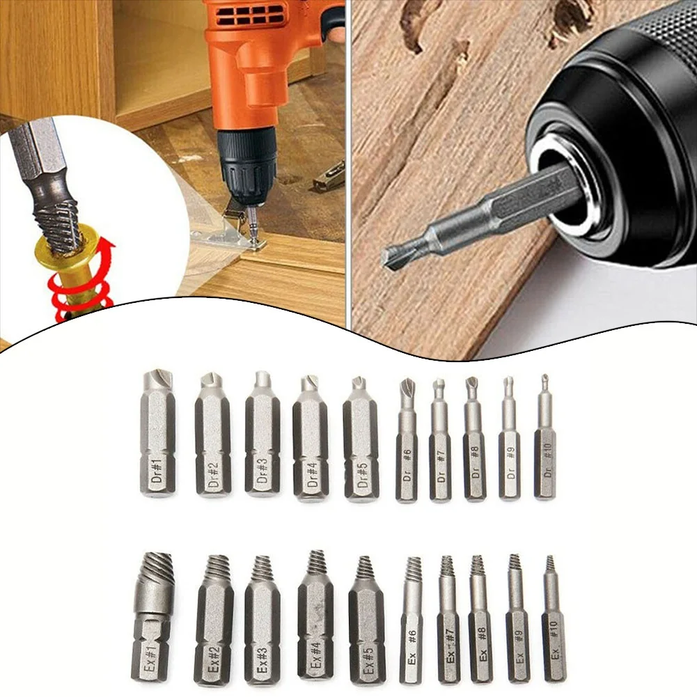 

10pcs 4mm/6.35mm Broken Head Screw Extractor Drill Bit Damaged Screw Tap Remove Tool For Hexagon Screws Power Tool Accessories
