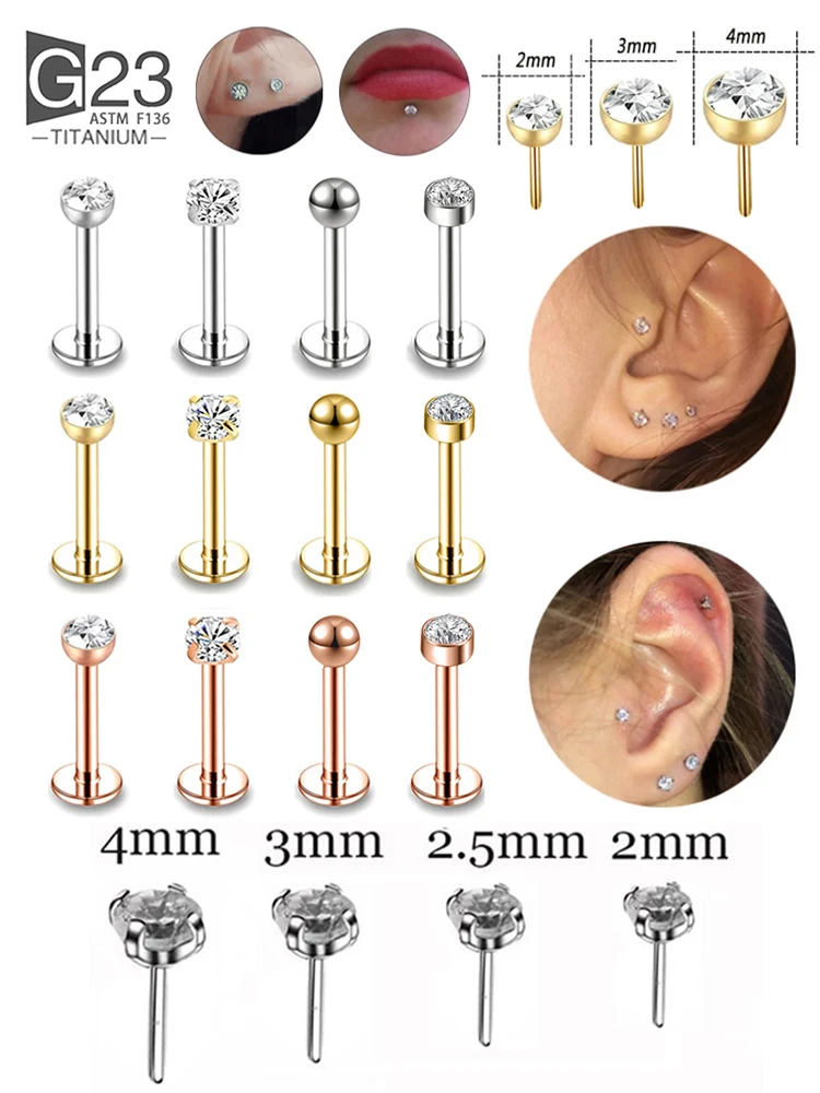 10pcs G23 Titanium Labret Piercing 16G Lip Ring Crystal Lip Piercing Tragus Earring Cartilage Stud Body Pircing Jewelry