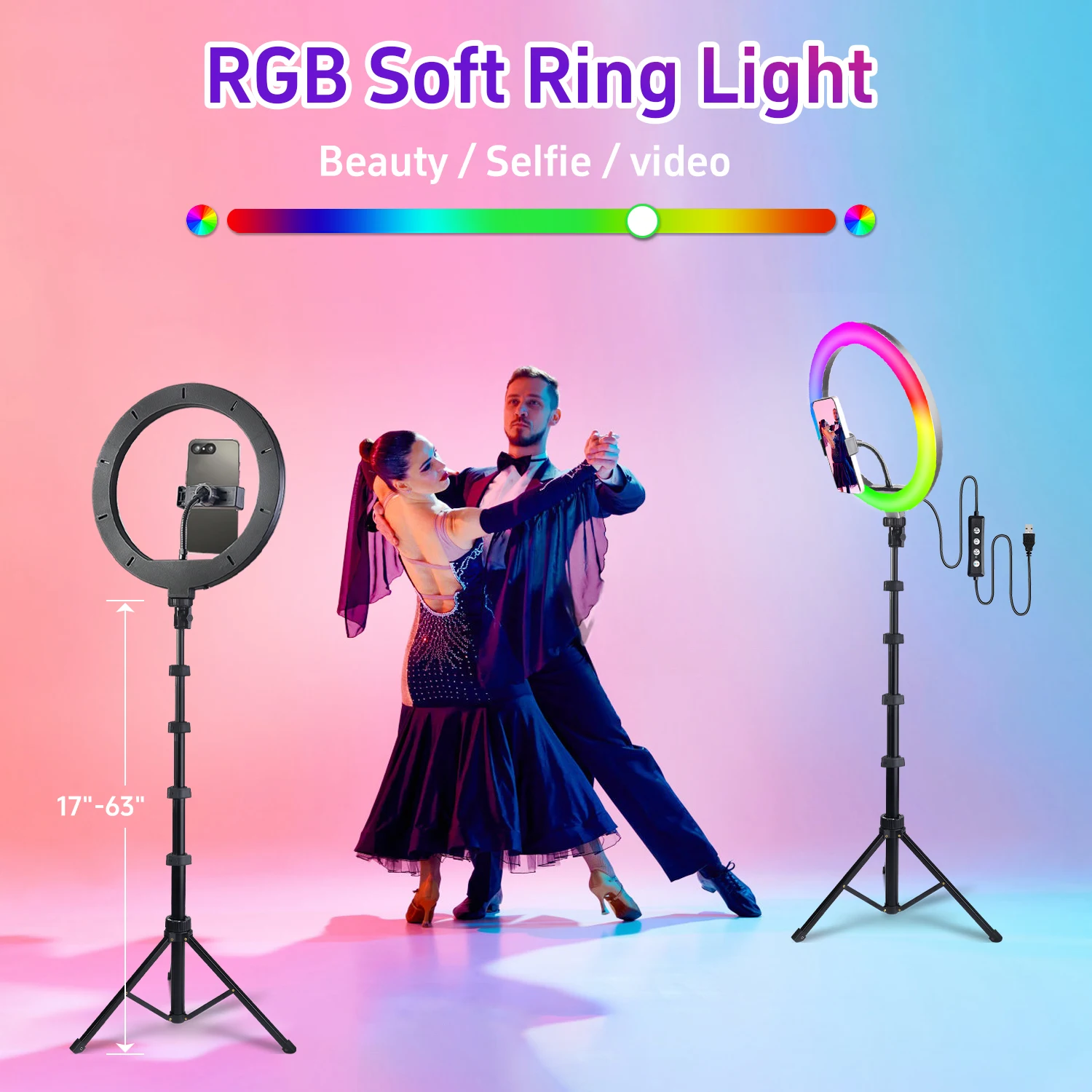 

Штатив для камеры 160 см с кольцевой подсветкой RGB 12 дюймов — регулируемая ручка и быстросъемная пластина, разноцветные для видеоблогов