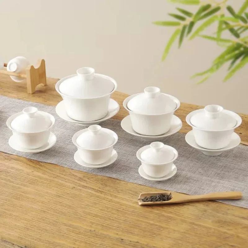 Gaiwan Chawan Tea Cup Puer Bowl Set Soup Tureen Chinese Kung Fu Mugs Porcelain Ceramic Tableware Ceremony Embryo White Akadama