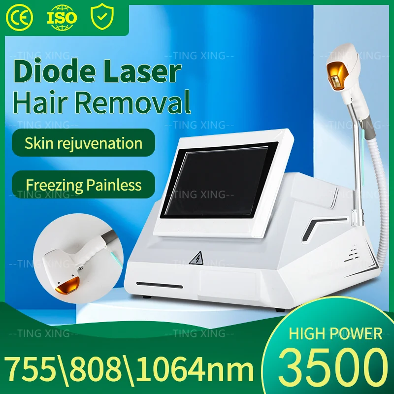 

Diode Laser Hair Removal Machine 3 Wavelength 755nm 808nm 1064nm 3500W Ice Platinum Painless Permanent