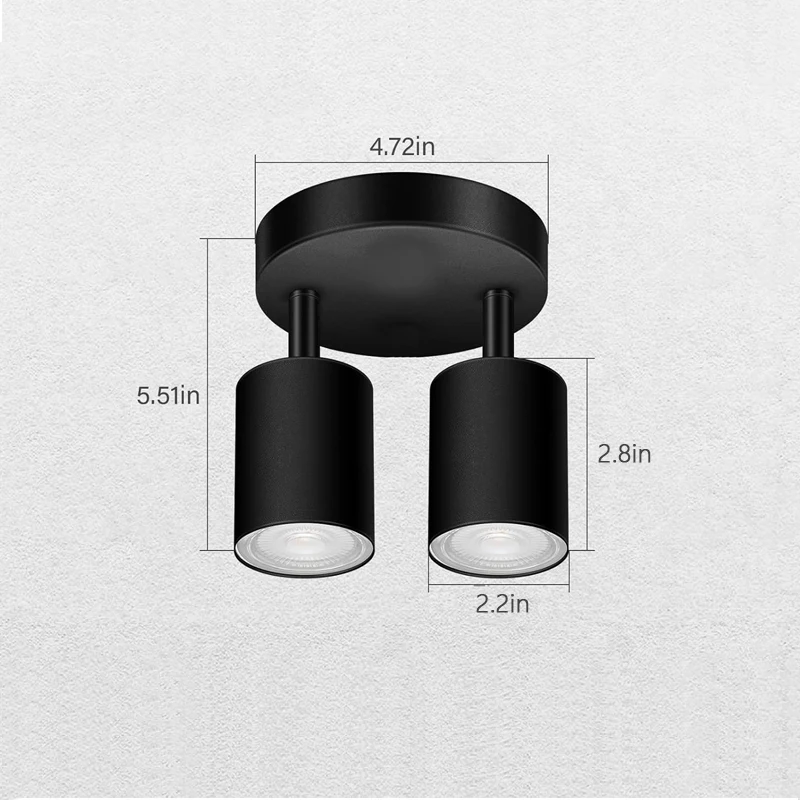 مصباح سقف LED حديث - 350 °   مصباح حائط مزدوج GU10 قابل للدوران، أسود (موفر للطاقة) للممر وغرفة المعيشة وغرفة النوم والمطبخ
