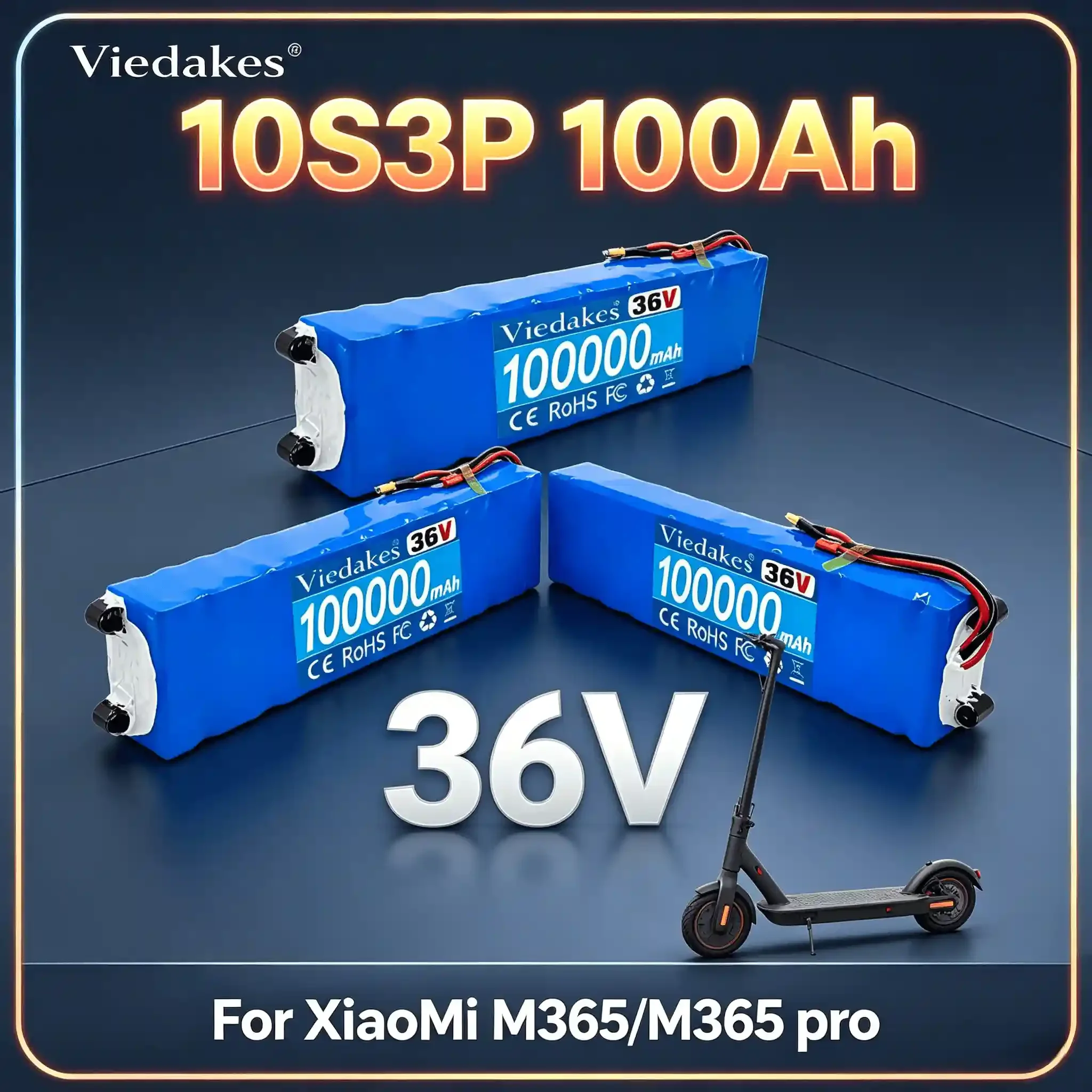 

Viedakes 36V 100000mAh 10S3P 18650 Lithium Battery with BMS for XiaoMi M365 Electric Scooter Modified Power Pack XT30 XT60