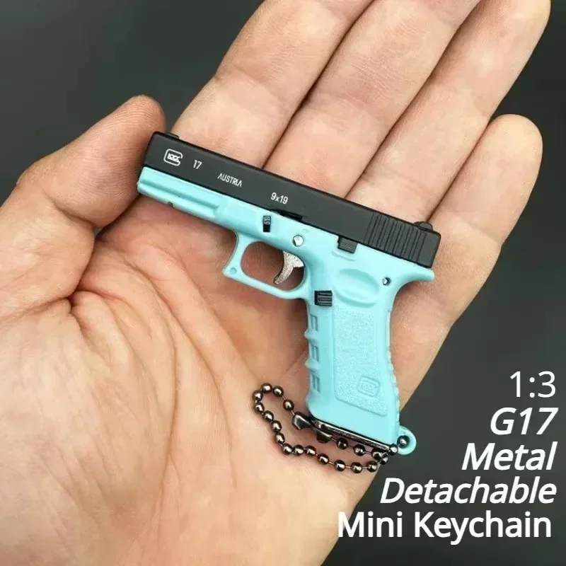 Metal Mini Tactical Key Chain 1:3 G17 Keychain Tiny Pendant for Decorative Ornament Collection Christmas Gift for Men Army Fan