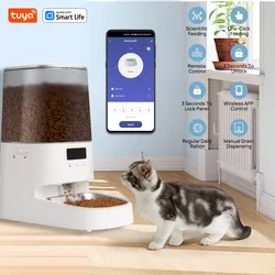 Tuya Smart Large Capacity Automatic Cat and Dog Feeder, APP Remote Control, 5L Cat Food Dispenser, Low Food Level Alarm