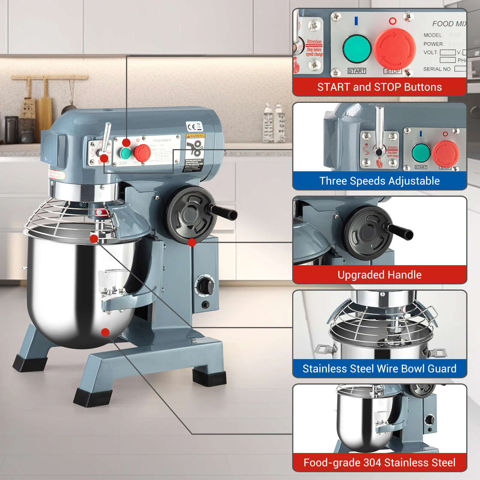 Support de bol en acier inoxydable pour centre commercial, centre commercial alimentaire, 15QT, 3 vitesses réglables, 130 tr/min, 233 tr/min, 415 tr/min, boulangeries