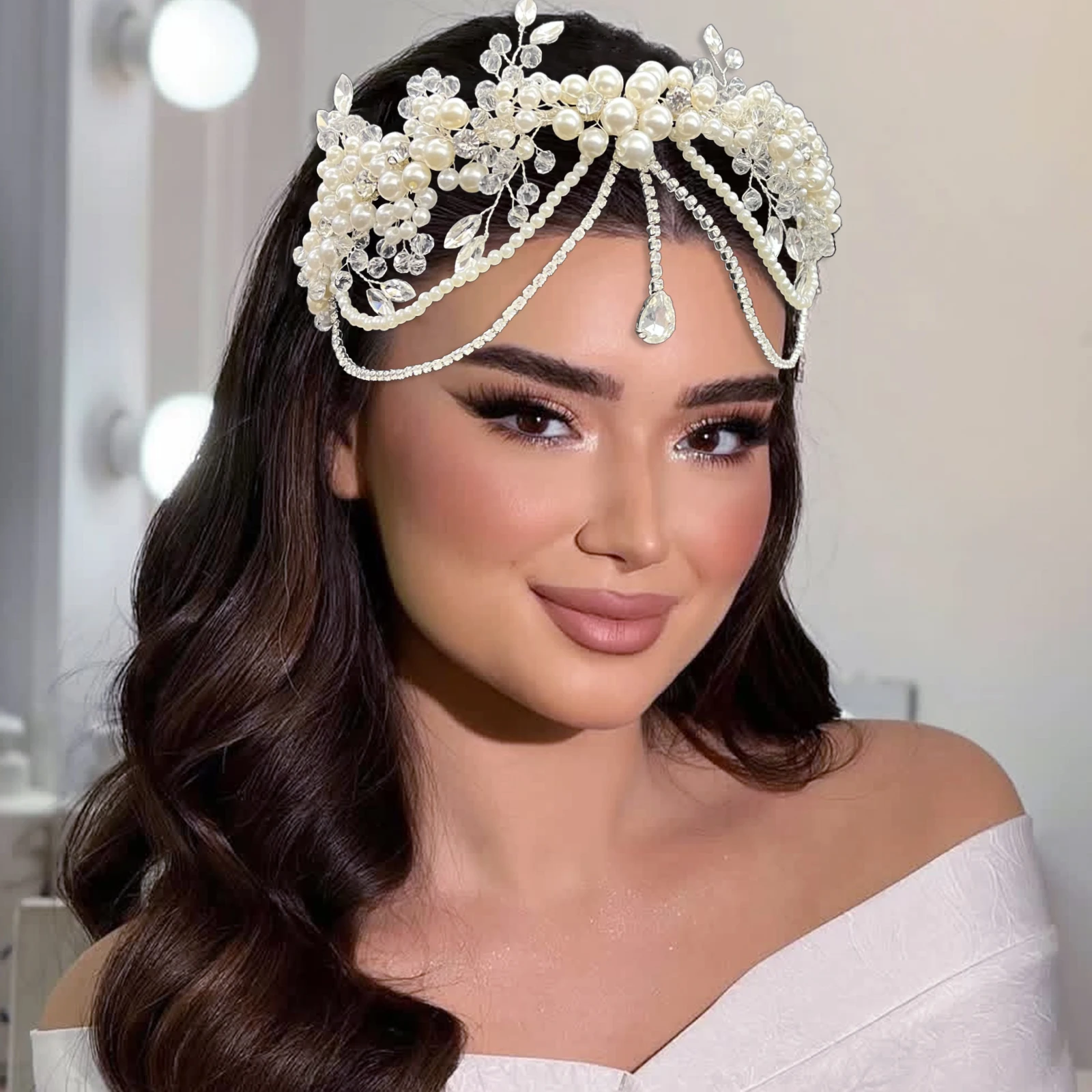 DZ266 Wedding Pearl Head Hoop Crystal Bride Headpiece Vintage Hair Accessories Banquet Headband Bridesmaid Hair Band Jewelry