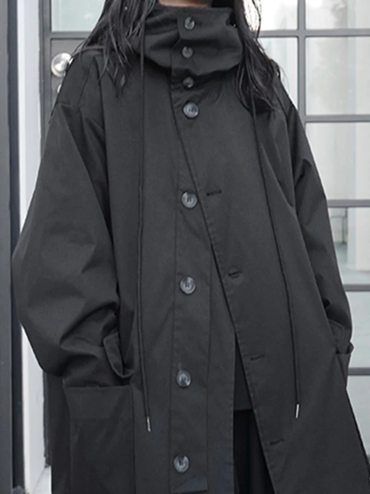 Lautaro Spring Autumn Long Oversized Black Trench Coat with Hood Dark Academia Aesthetic Luxury Designer Clothes for Women 2022