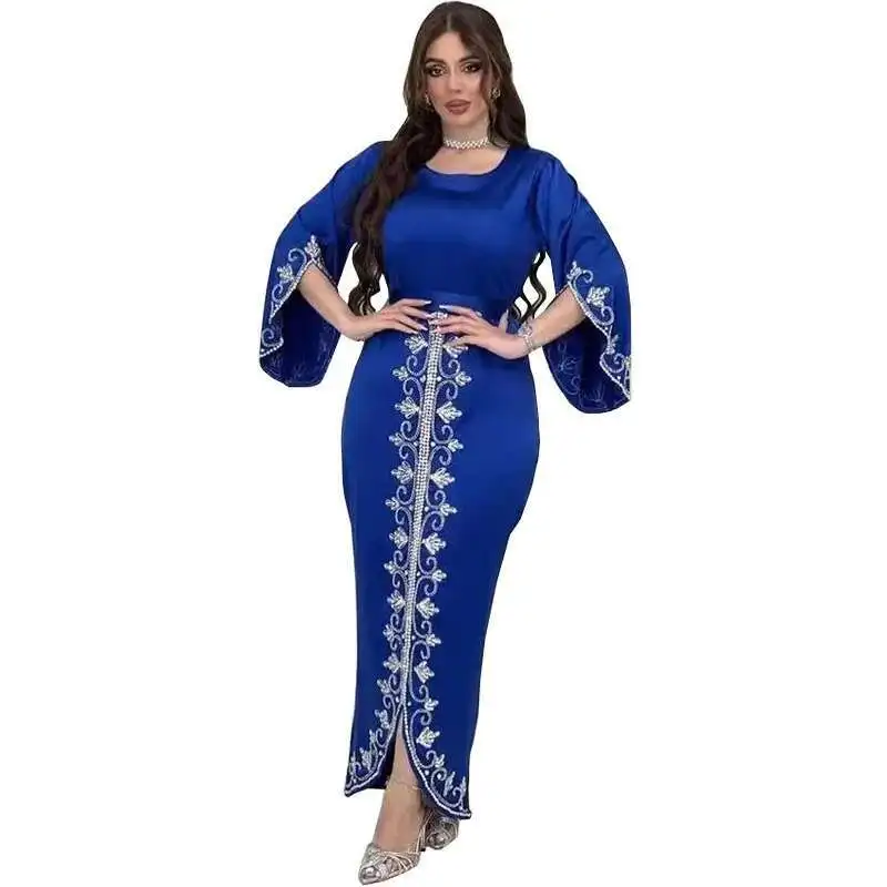 Dubai AB322 Robe Women's Dress Arab Fashion Diamond Embedding Soft Satin Evening Dress