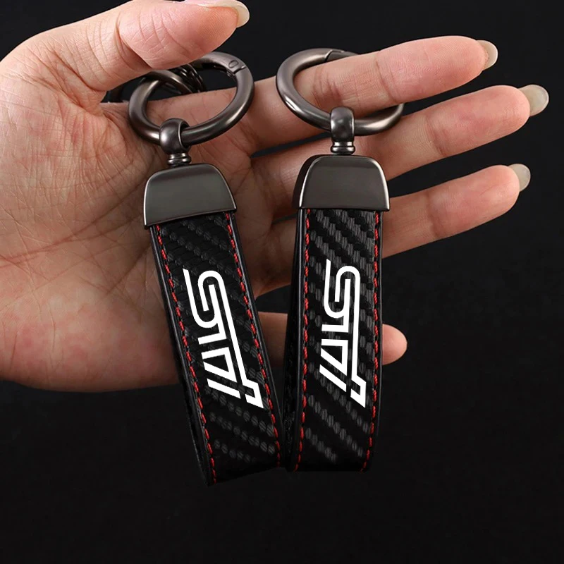 LLavero de cuero de fibra de carbono para coche, llavero colgante para Subaru STI XV Impreza Forester Tribeca BRZ WRX Ascent Levorg, accesorio