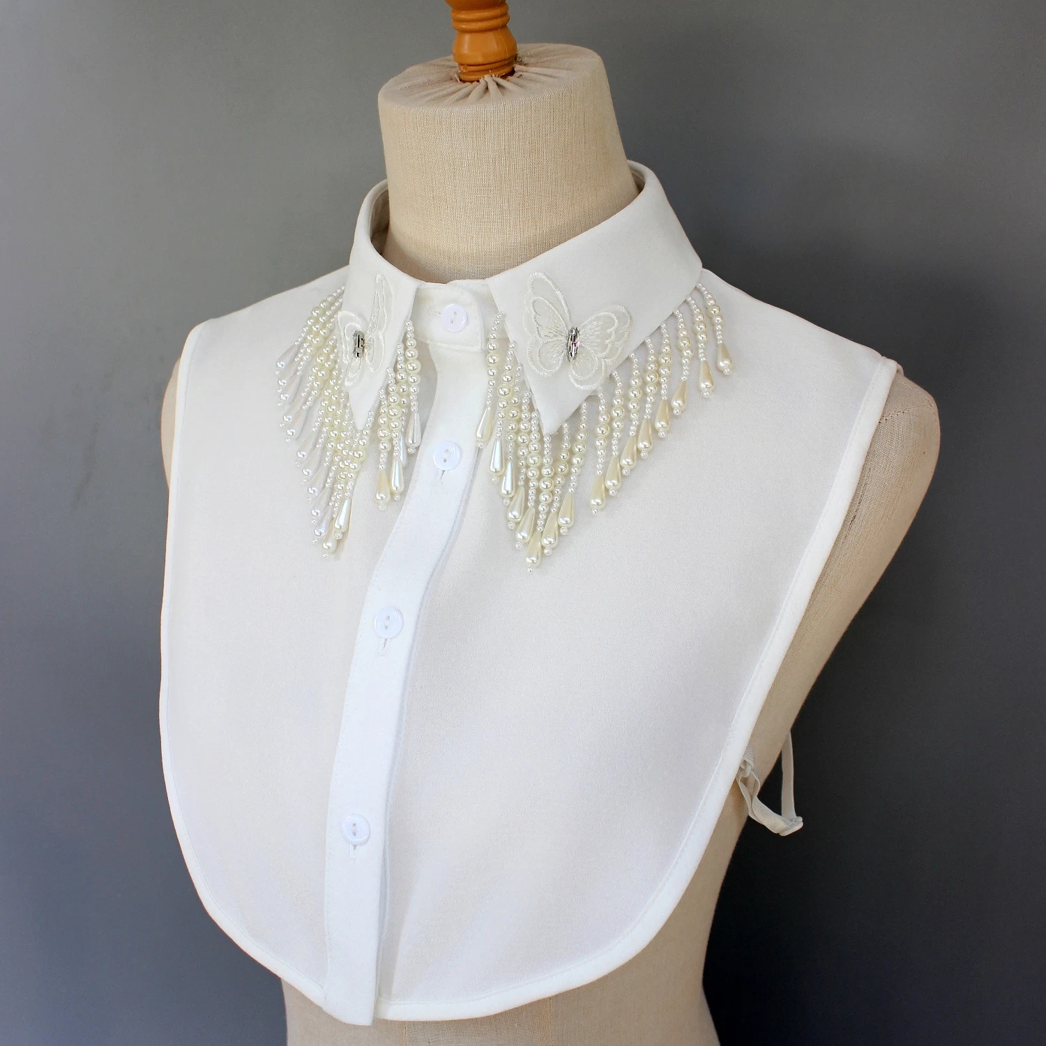 قطعة واحدة من نسخة فاخرة ذات ياقة كاذبة مطرزة يدويًا بالكامل، زخرفة ياقة نسائية مع زخرفة شرابة وفيونكة،