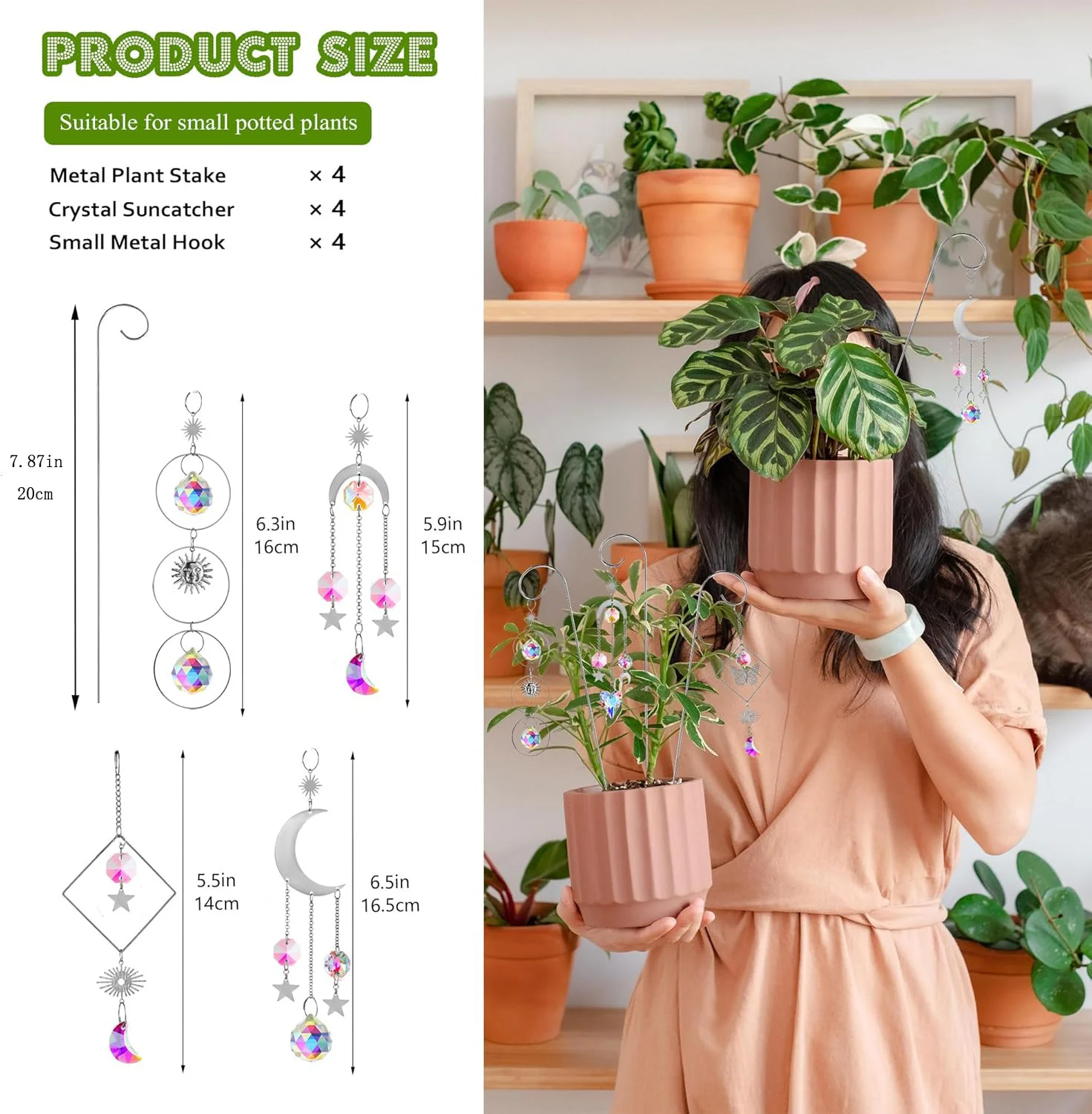 4 Pack Crystal Sun Catchers Indoor Plant Stake with Small Trellis for Potted Plants Home Window Garden Suncatcher Decoration