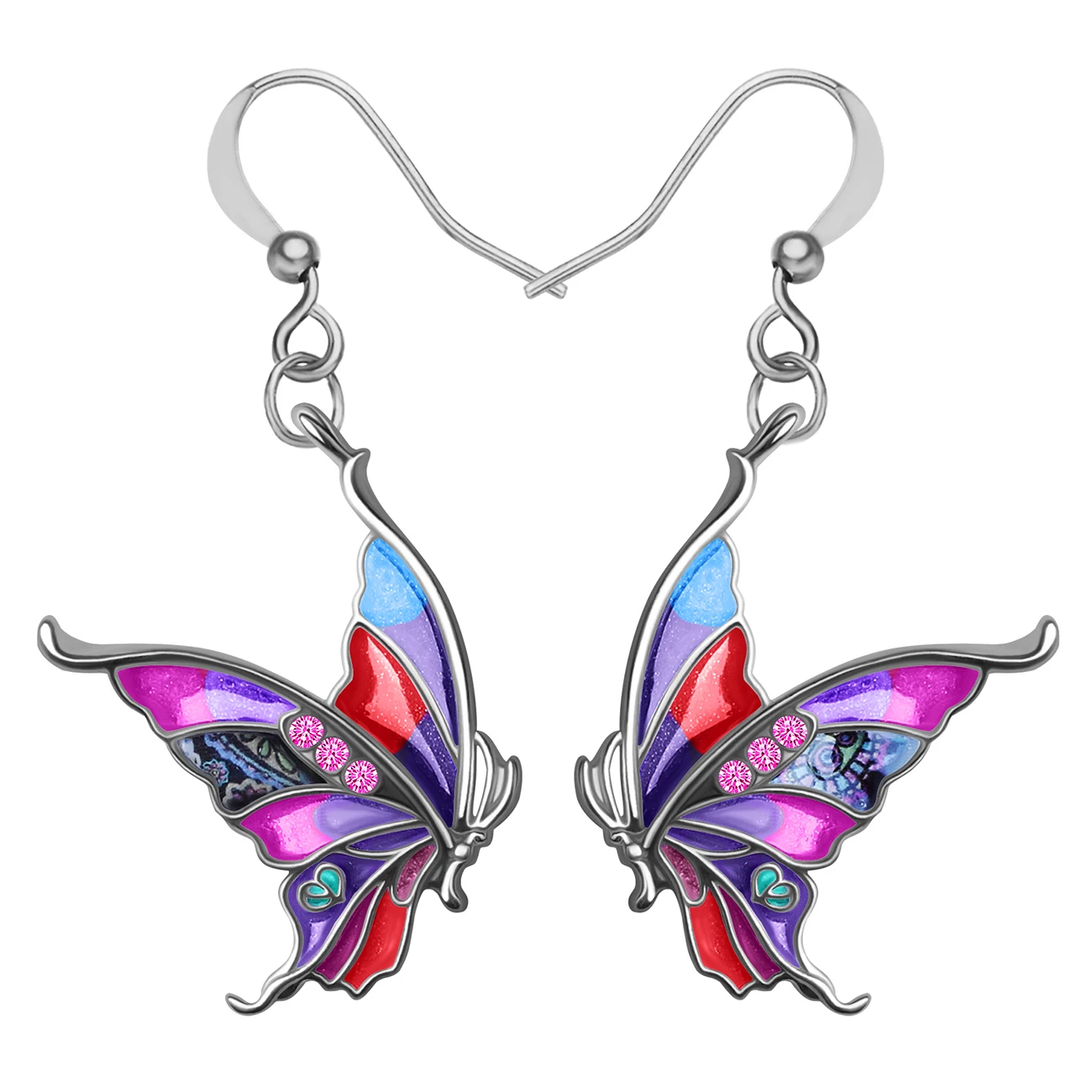 BONSNY Enamel Alloy Floral Swallowtail Butterfly Earrings Papilio Dangle Drop Fashion Party Jewelry For Women Girl Charms Gift