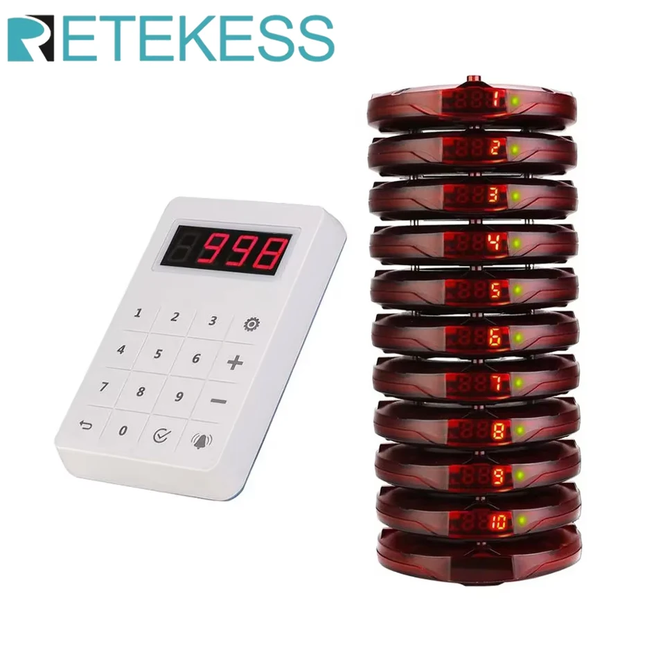 RETEKESS TD158 Pagers For Restaurant Calling System10 Vibrator Coaster Buzzer Bell Receivers For Food Truck Bar Cafe Hotel Club