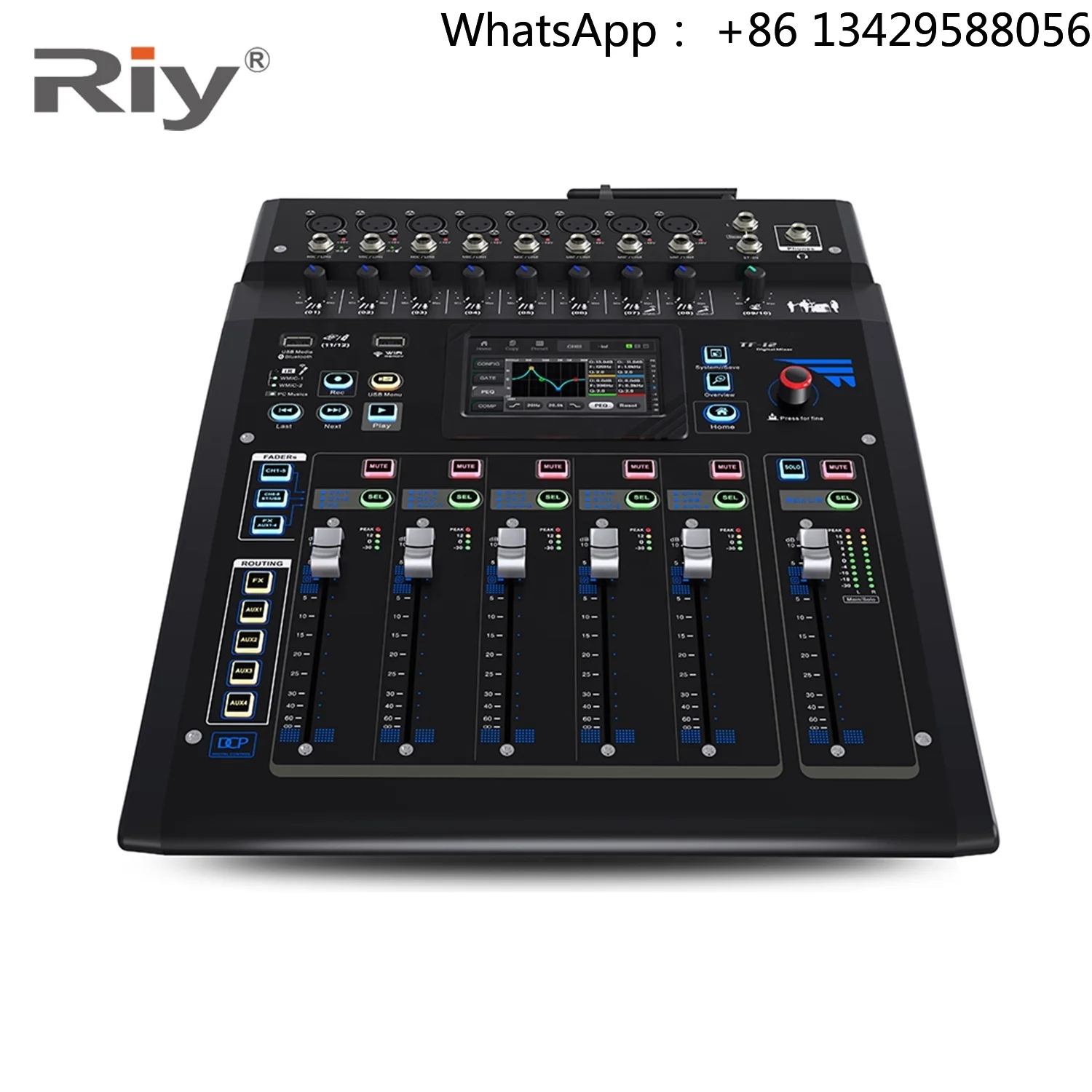 TF12 Professional Digital Audio Mixer with DJ Mixing Interface for Live Broadcasting and Recording