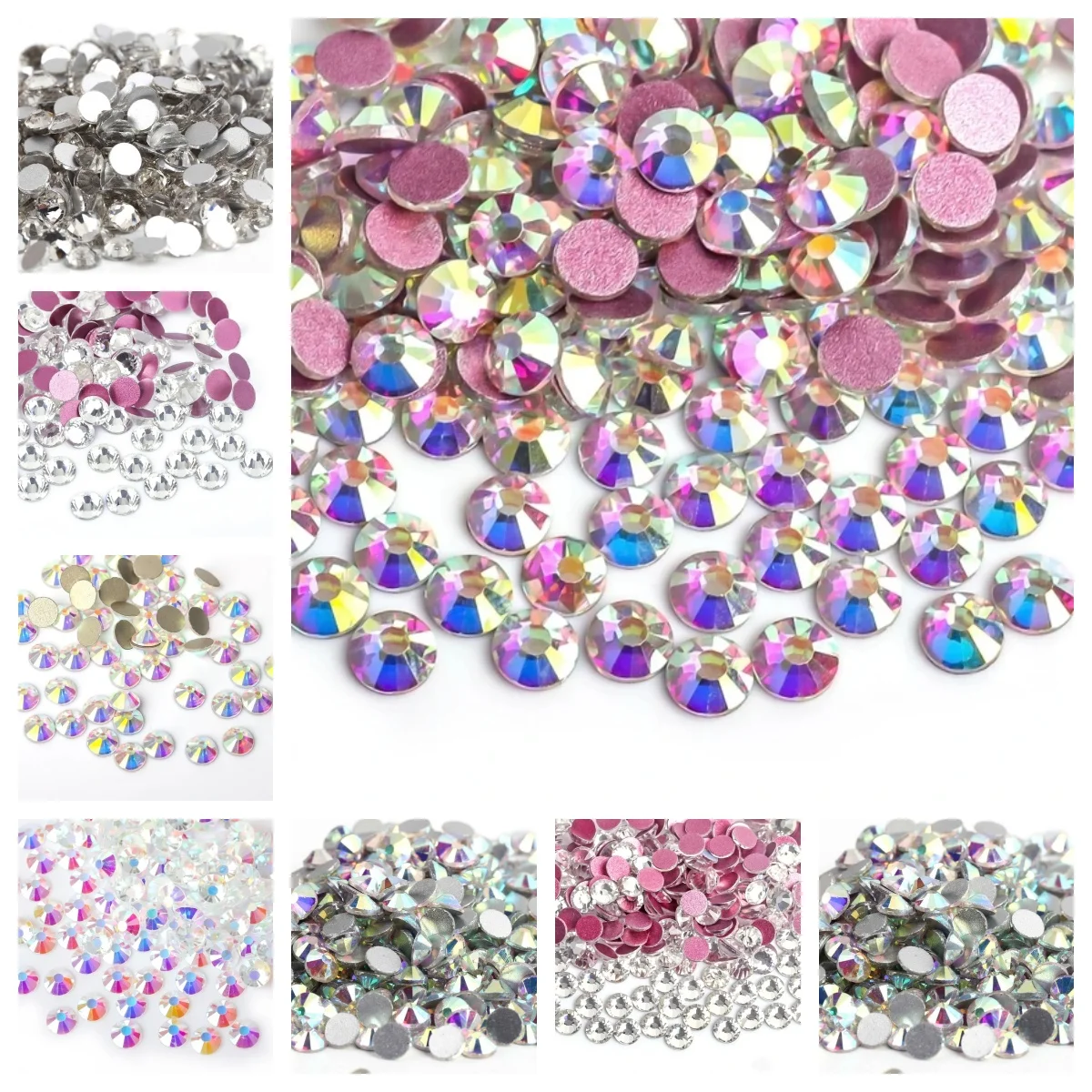 Super Glitter Crystal Nail Art Rhinestones SS3-SS50 Flatback Clear Non Hot Fix Rhinestones Glue On Nail Art Decorations