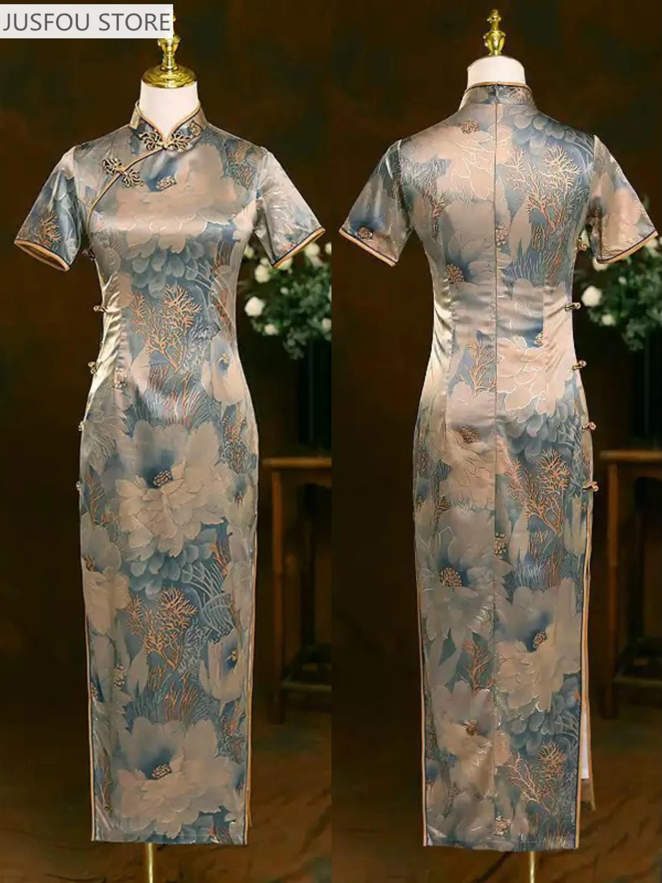 

2025 Высокое качество, модное улучшенное шелковое платье Cheongsam с принтом, винтажное платье с короткими рукавами, женские костюмы Qipao, современное платье Cheongsam