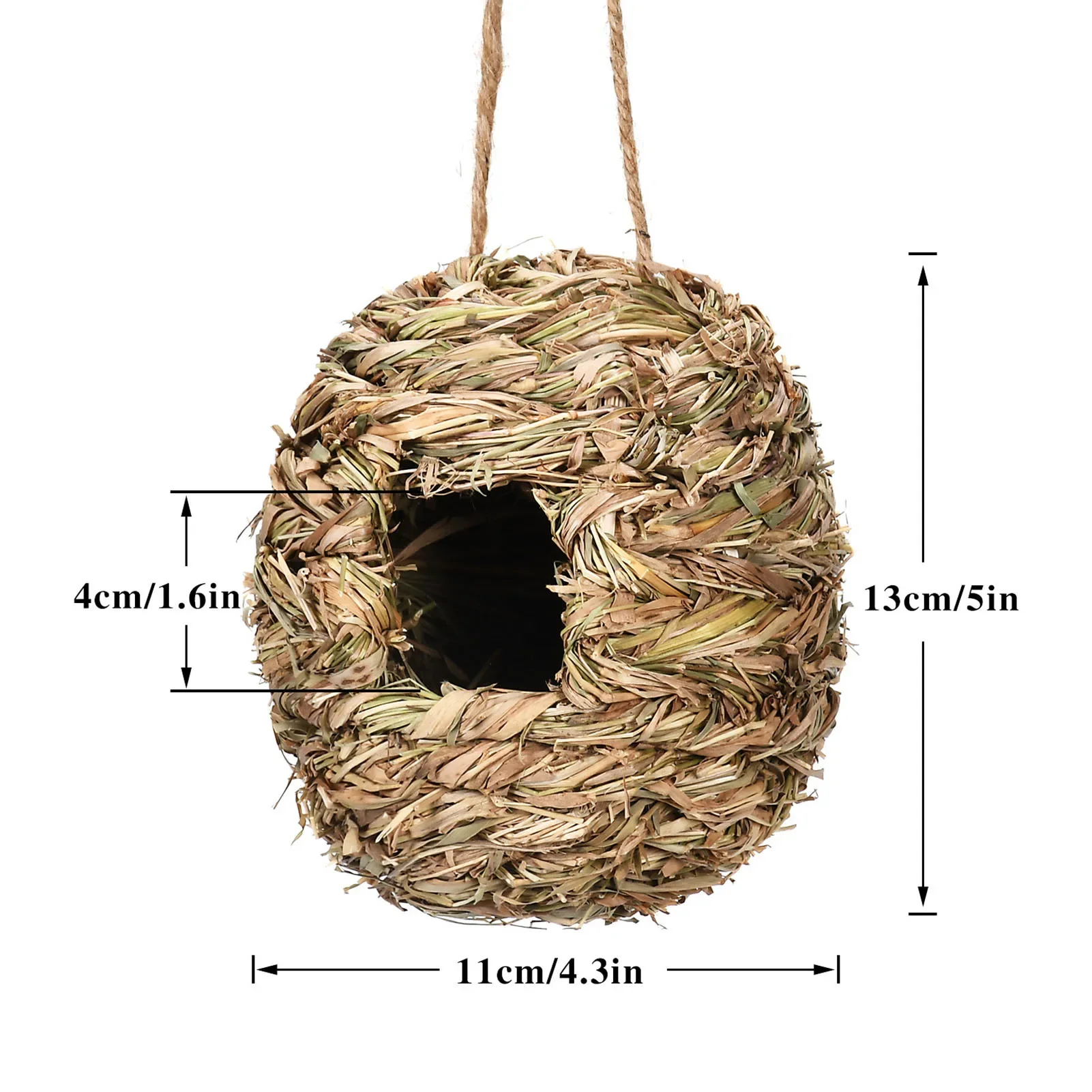 1pcs Bird Nest Natural Grass Hummingbird House Outside Hang Hand-Woven Bird Hut Cage Bird Habitat Outdoor Garden Country Decor