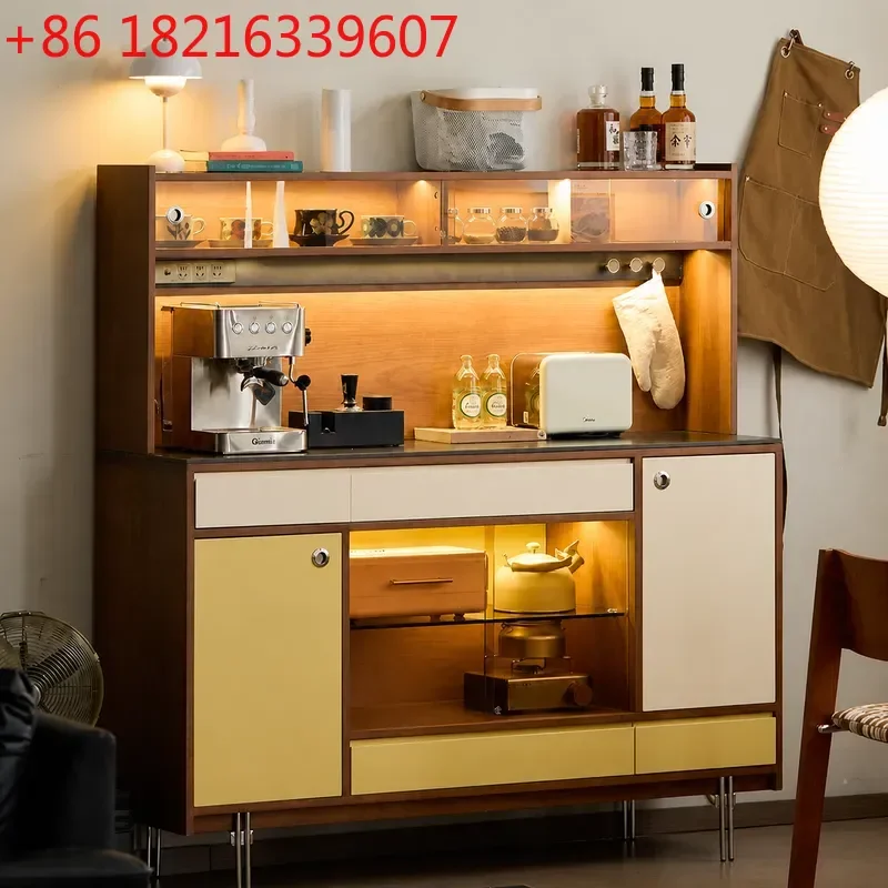 YAO Solid Wood Dining Side Cabinet Wall Mounted Storage Unit Living Room Wine Coffee Tea Cabinet Integrated Locker