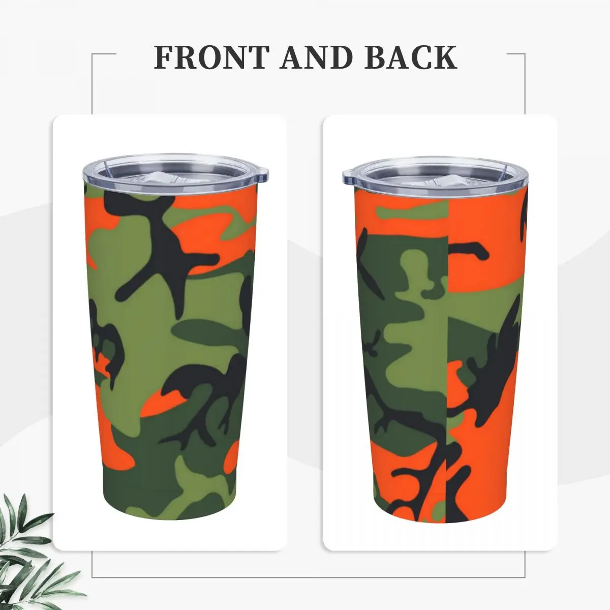 Stainless Steel Tumbler Orange And Green Camo Thermal Cups Army Vector Camouflage Portable Cold Drink Car Mugs Water Bottle