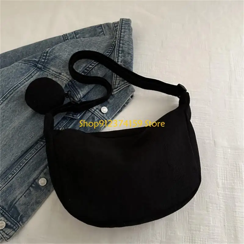 

G5AE Women's Corduroy Dumpling Bags Crossbody Bag With Adjustable Strap Shoulder Purse For Commuting Shopping Travel Use