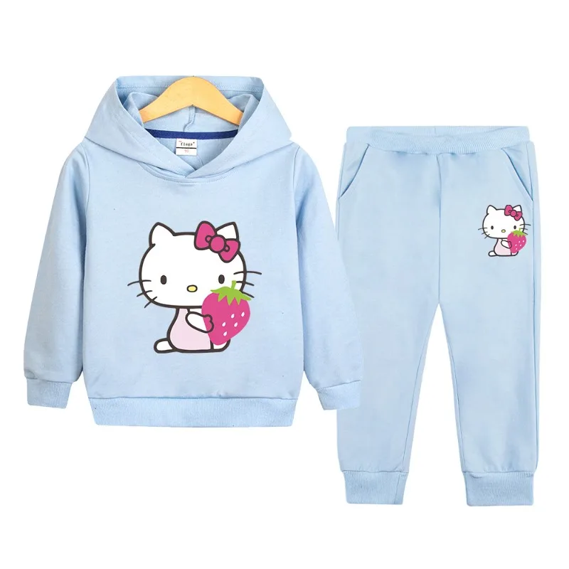 Sanrio Hello Kitty Cartoon Women Sweatshirt Sweatpants Set Fashion Men Pullover Pants Suit Spring Autumn Couple Hoodie Pant Sets