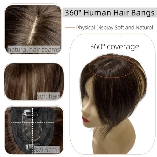 Imagen 2 del producto Clip de 25cm en adorno de cabello humano Natural para mujeres flequillo piezas de cabello con flecos parte media postizo brasileño agregar volumen de cabello