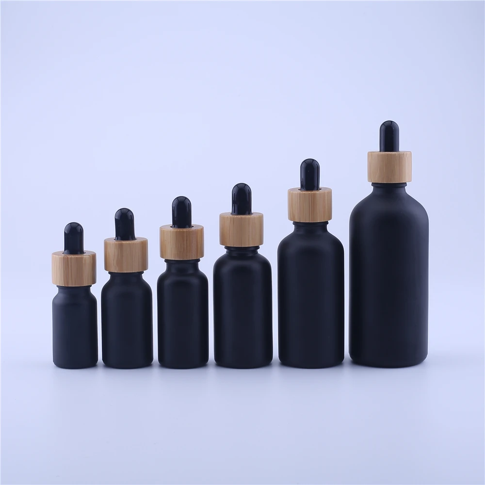 5-100ml Dropper Bottle Tubes Frosted Black Glass Aromatherapy Refillable Bottle Essential Massage Oil Pipette Container 100pcs