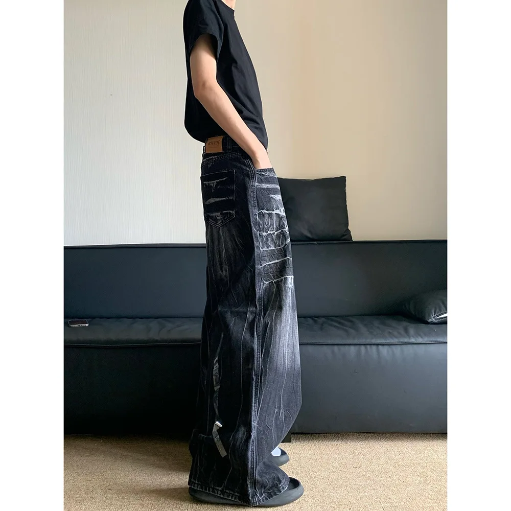 Black Gray Womens Jeans High Waist Vintage Straight Baggy Denim Pants Streetwear American Style Fashion Wide Leg Denim Trouser