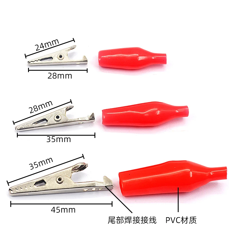 10Pcs 28MM/35MM/45MM Metal Alligator Clip G98 Crocodile Electrical Clamp for Testing Probe Meter Black/Red with Plastic Boot