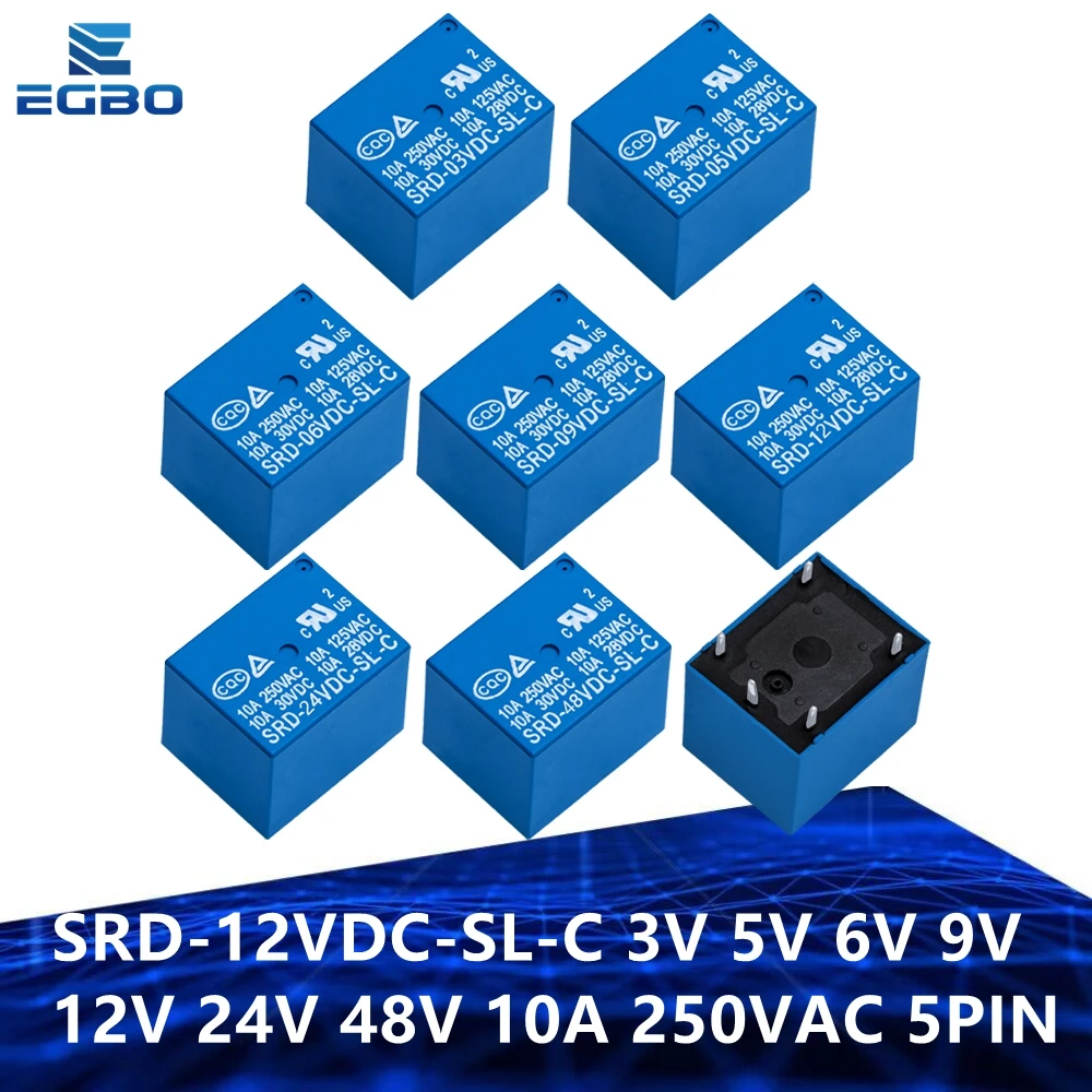 Relays SRD-03VDC-SL-C SRD-05VDC-SL-C SRD-06VDC-SL-C SRD-09VDC-SL-C SRD-12VDC-SL-C 3V 5V 6V 9V 12V 24V 48V 10A 250VAC 5PIN