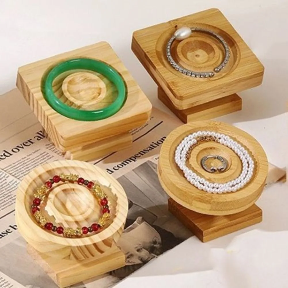 Round Square Built-in Groove Jewelry Display Plate Organizer Bamboo Wooden Jewelry Tray Bangle Display Case Jewelry Holder