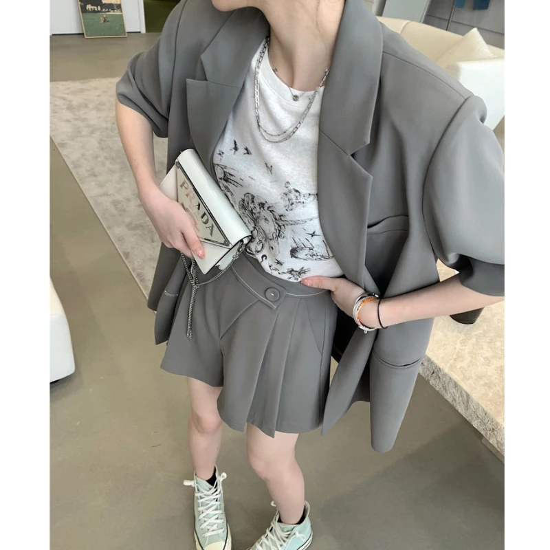 Casual Women\'s Clothing Short-sleeved Jacket Set 2023 Summer New Design Sense of Temperament Set Loose Two-piece Pant Sets