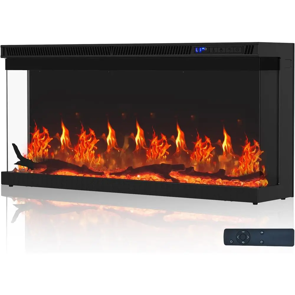 

36 современных 3-сторонних электрических камина, 750/1500 Вт с регулируемым пламенем, пультом дистанционного управления, таймером, низким уровнем шума