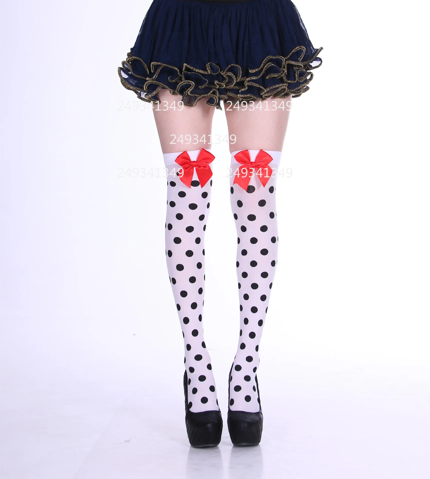 Bowknot Strips Cosplay Stockings Woman Christmas Dot Thigh-high Stocking Xmas Party Knee-high Socks Festival Costume Accessories
