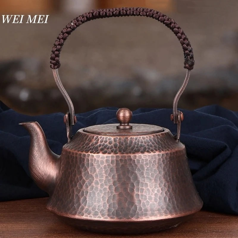 

Vintage Copper Coffee Pot,450 ml Camping Boiling Tea and Brewing Coffee,Handcrafted Hammer Texture Woven Portable Pot Tableware
