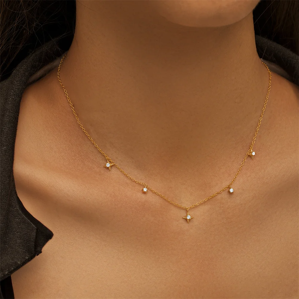 ROXI 925 Sterling Silver Four Star/Devil Eye Zircon Pendant Necklace Women Personality Temperament  Clavicle Chain Jewelry Gift