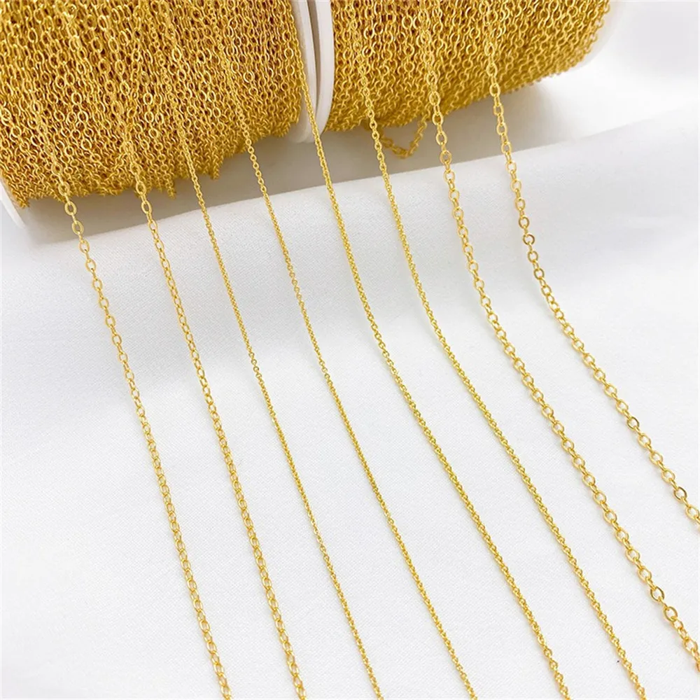 

18K Gold-Color Chain Real Gold-plated O-shaped Chain DIY Bracelet Necklace Extension Tail Chain Jewelry Material Accessories