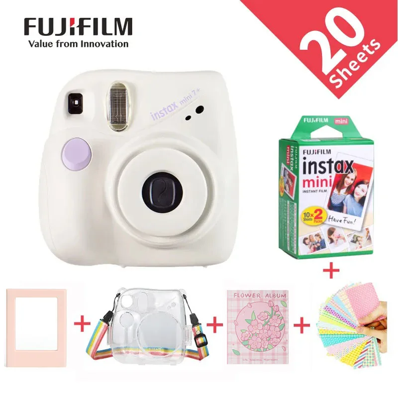 Fujifilm Instax Mini7+ Camera With 20 Sheets White Instax Mini Film/3-Inch Album 40 Pocket/Camera Case/1pcs Magnetic Photo Frame