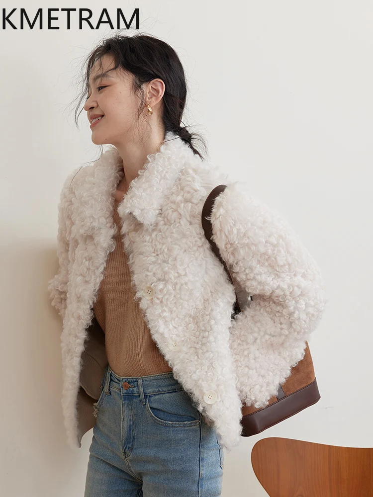 100% Natural Tuscany Wool Sheepskin Double Faced Fur Jacket Woman Luxury Beige Real Fur Coat Women Winter Clothes Fourrure 2025