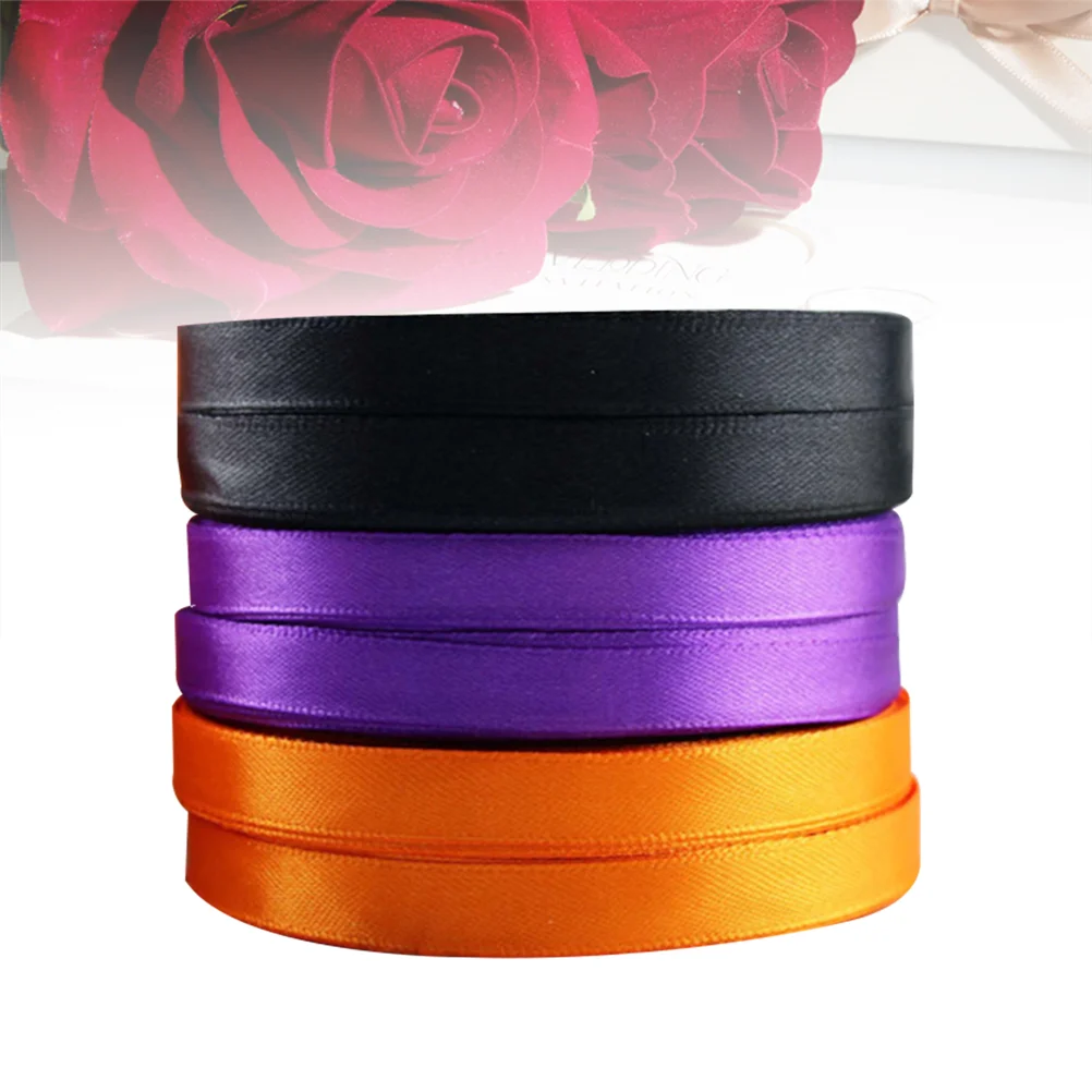 3pcs 1cm Halloween DIY Decorative Ribbon Silk Gift Ribbon Ribbon Packaging Straps Black Orange Purple