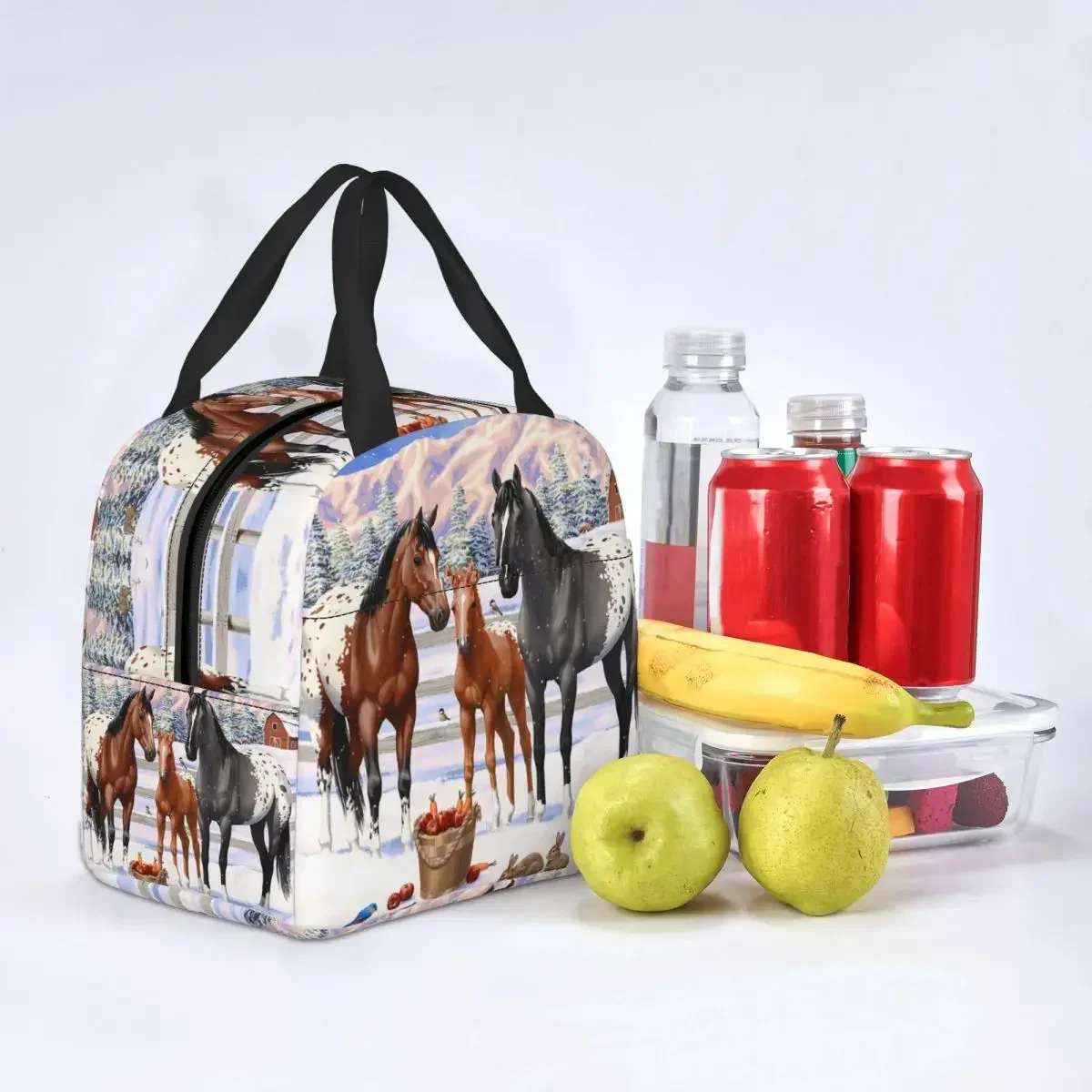 Custom Horses In Winter Lunch Bag Women Thermal Cooler Insulated  Box for Children School