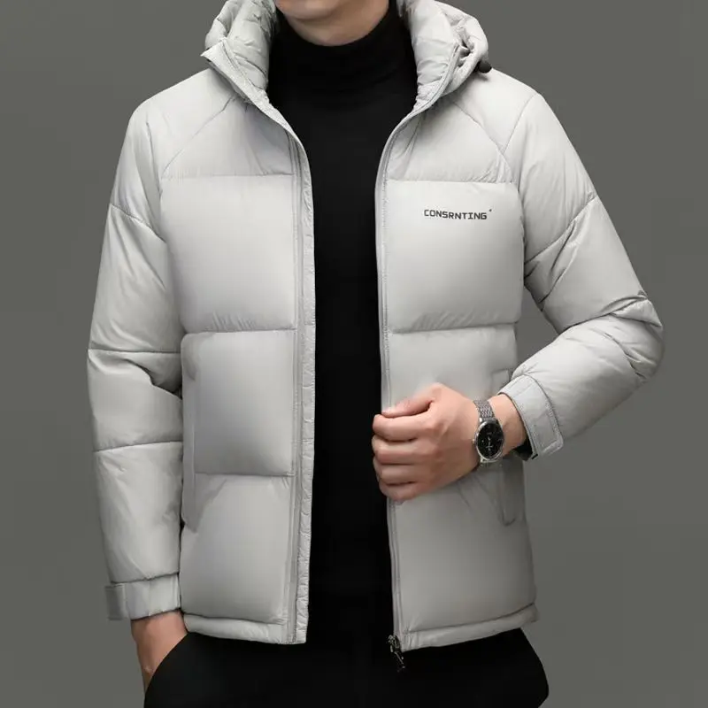 

Detachable Hat Thickened Winter Cotton Jacket Men's Casual Zipper Fashionable Standard Fit Pure Color Warmth Polyester Fiber
